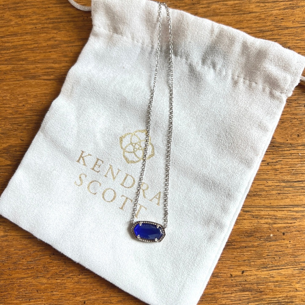 Kendra Scott Elisa Pendant Necklace Silver Cobalt Blue Cats Eye Dust Bag EUC - Picture 5 of 7